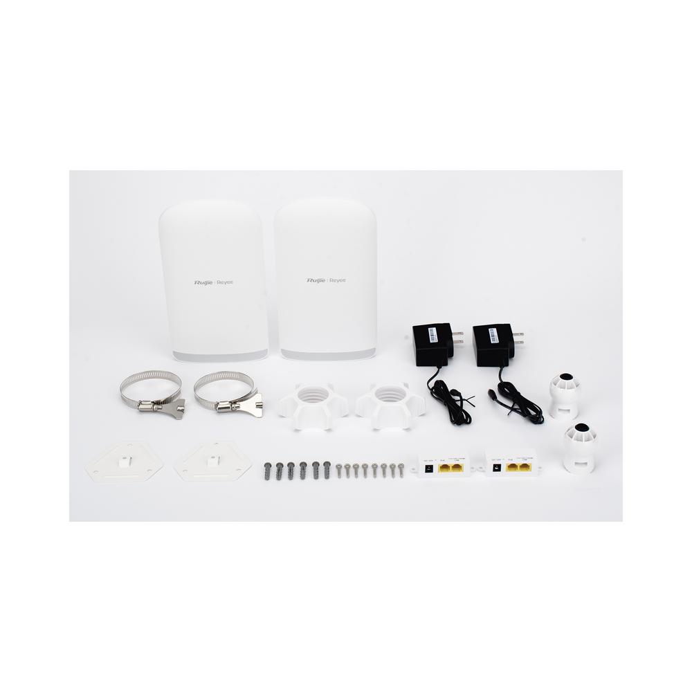 Kit Punto a Punto Ruijie RG-EST350G / Wi-Fi 5 (802.11ac Wave2) 867 Mbps / Antena 16 dBi MIMO 2x2 MU-MIMO / 3 Puertos Gigabit / Alcance 5 km (16,404 ft) / IP55 / Administración Cloud