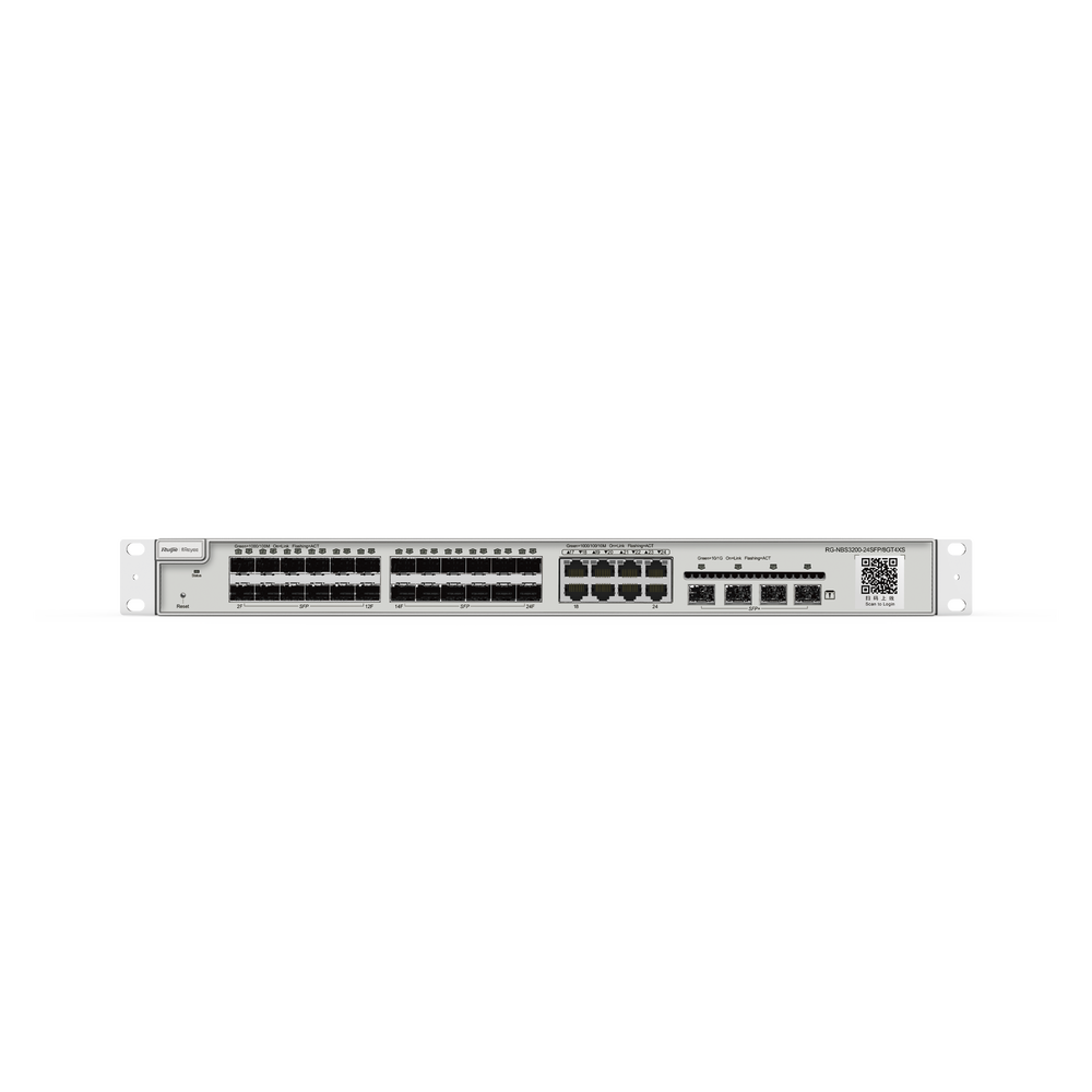 Switch administrable Capa 2+ Plus, 24 puertos SFP con 8 puertos Ethernet Gigabit y 4 SFP+ gestión en la nube