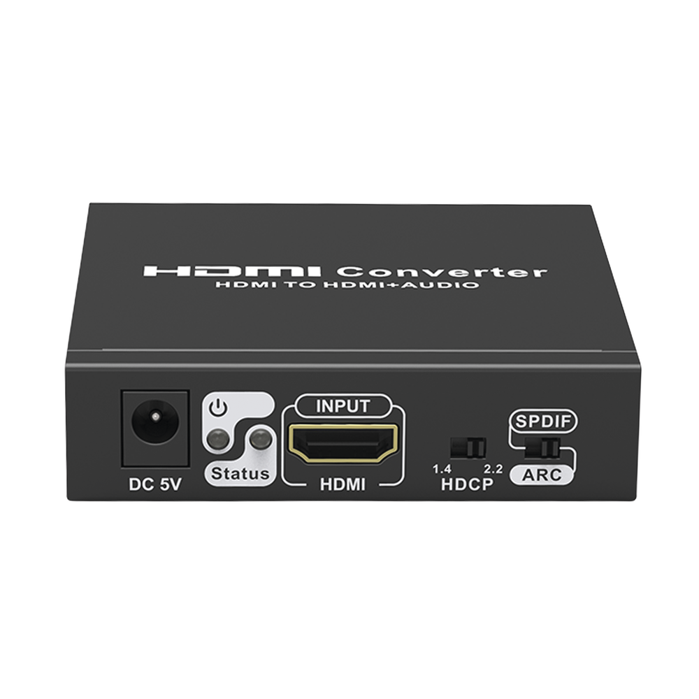 Extractor de Audio de HDMI a HDMI + Audio / Salida de Audio Digital o Análoga / SPDIF / Toslink / Auxiliar 3.5mm (Estéreo) / Salida HDMI solo video / Soporta ARC / HDR / HDCP / Separa el Audio del Contenido HDMI .