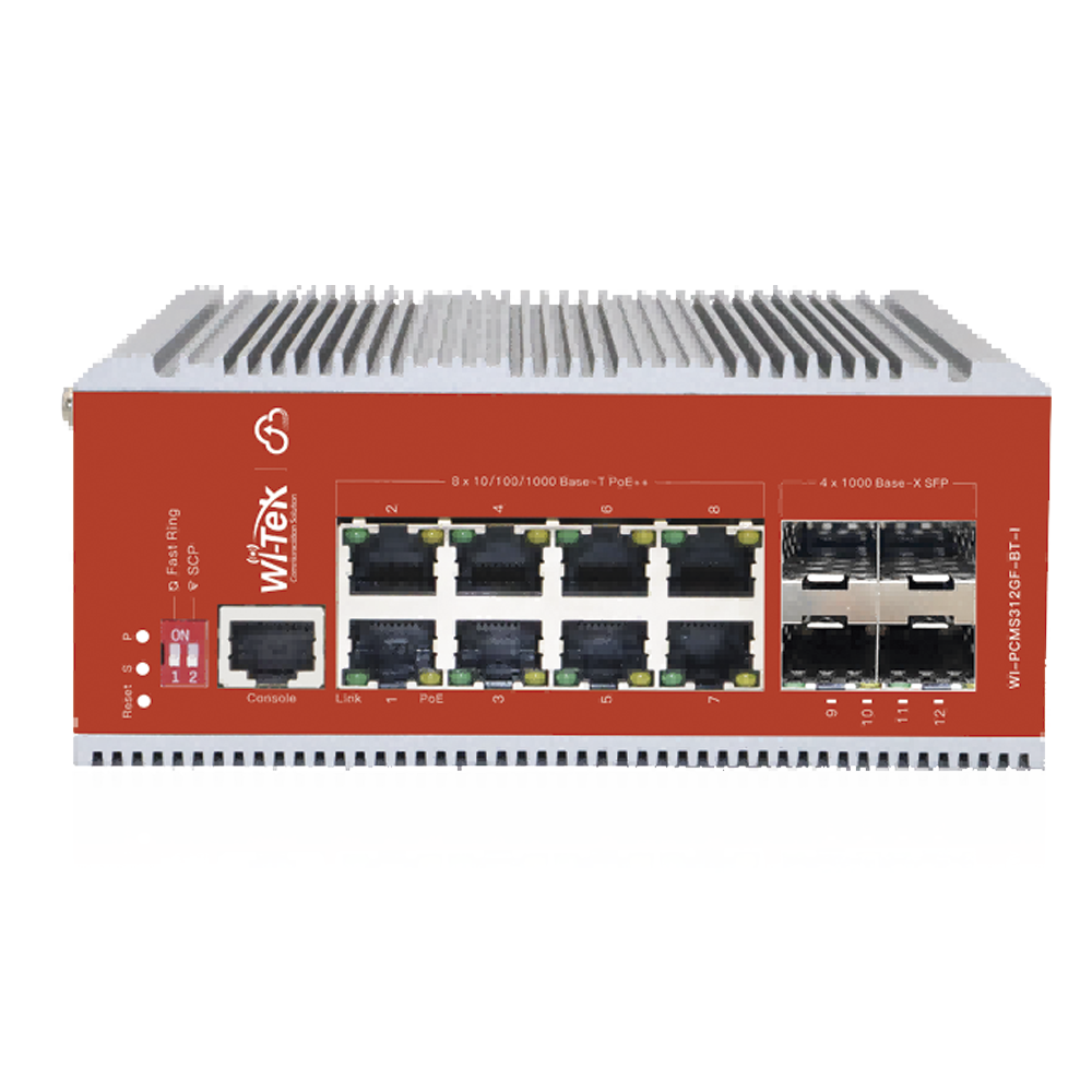 Switch L2+ PoE Industrial / Administración Cloud-Web-CLI / 8 Puertos PoE af/at/bt 100/1000 Mbps / 4 Puertos SFP Gigabit / Presupuesto PoE 460 W / Protocolo ERSP (redundancia enlaces)
