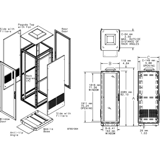 Gabinete de Telecomunicaciones ProLine V/D, 700 mm de Ancho, 800 mm de Profundidad, Ventilador Tipo 1 / Filtro 600 CFM, 42 UR, Color Gris Claro