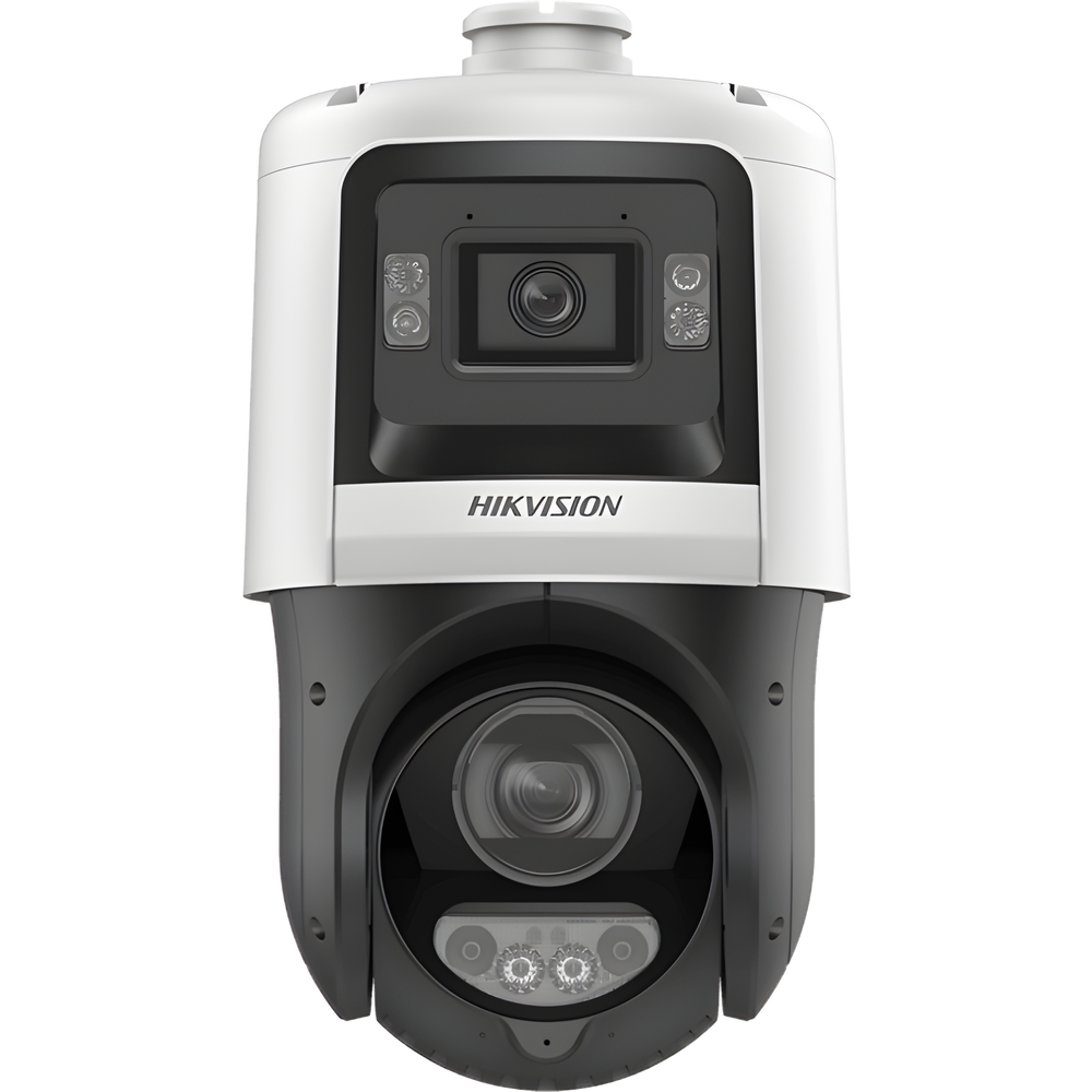 [TandemVu] Domo PTZ IP 4 Megapixel + Cámara Fija 4 Megapixel / 15X Zoom / 100 mts IR + 30 mts Luz Blanca / IP67 / ACUSENSE / PoE+ / 2 Micrófonos Integrados y Bocina / Alerta Audible y Luz Estroboscopica / Alarmas I/O / DARKFIGHTER / Micro SD