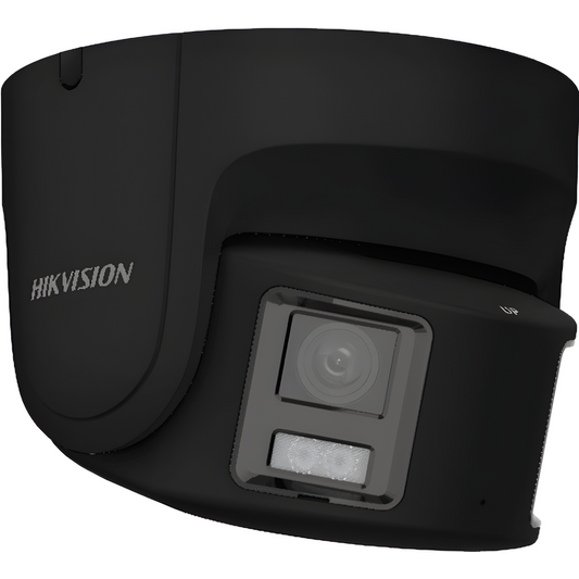 [ PROTECCIÓN ACTIVA ] Turret IP Panorámica 8 Megapíxel / Color Negro / 2 Lentes 4 mm (180°) / Imagen a Color 24/7 (ColorVu) / PoE / WDR 130° / IP67 / ACUSENSE / Luz Estroboscópica y Alarma Audible / 30 mts Luz Blanca /