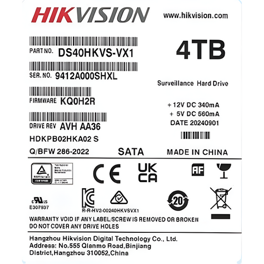 Disco Duro Enterprise 3.5" 4 TB / Hikvision / 7200 RPM / SATA / Alto Rendimiento / Recomendado para NVRs HIKVISION