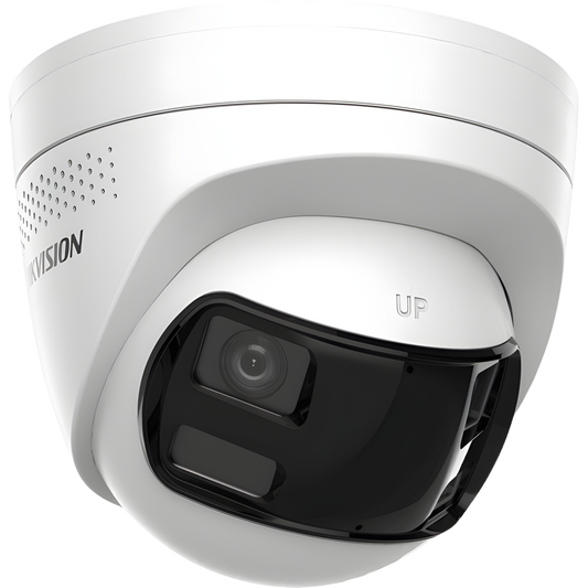 [PROTECCIÓN ACTIVA] Turret IP 6Megapixel / 2 Lentes de 2.8 mm (Imagen Panorámica 180°) / 30 mts IR / Exterior IP67 / Luz Intermitente y Alerta de Audio / Audio Bidireccional / ACUSENSE / WDR 120 dB / Micro SD