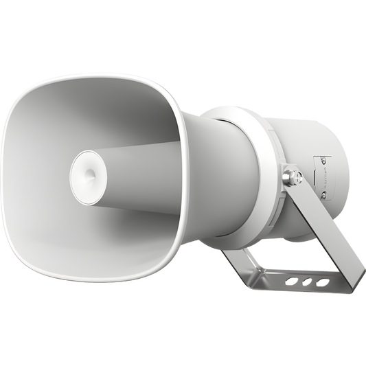 Bocina (Altavoz IP ) | Tipo Trompeta | 25 Watts | POE | Anti-corrosión | Metal | IK10 | Entrada de alarma | Voceo en tiempo real | Calendarización de audios | Síntesis de Voz (TTS)
