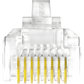 Bote con 100 Piezas de Plug Modular RJ45 / Cat 5e / Chapado en Oro a 15 Micras / Sin Blindaje / Facil Instalación / Uso Interior / Soporta Norma TIA-568B / Cumple con RoHS 2.0