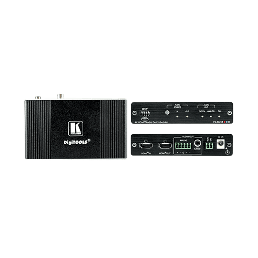 Desembebedor de Audio HDMI Profesional | 4K/60 UHD (4:4:4) | 18 Gbps | HDR | HDCP 2.2 | Salidas S/PDIF y Audio Balanceado | ARC | Gestión EDID Inteligente | Kramer re-Klocking | DigiTOOLS Compacto