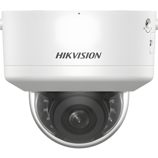Domo IP 4 Megapixel / Lente Mot. 2.7 a 13.5 mm / Dual Light (40 mts IR + 40 mts Luz Blanca  / Exterior IP66 / IK10  / Audio y Alarma I/O / PoE+ / ONVIF / Micro SD / 4 Analíticos: AcuSense, Deteccion Facial, Conteo de Personas por Cruce y Zona