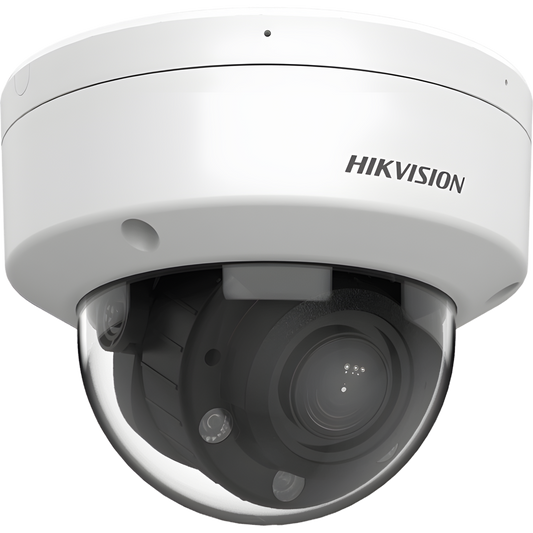 Domo IP 4 Megapíxel / Lente Motorizado 2.8 a 12 mm / Dual Light (30 mts IR + 30 mts Luz Blanca) / Motion Detection 2.0 / Microfono Integrado / Exterior IP67 / IK08 / WDR 120 dB / PoE / Micro SD