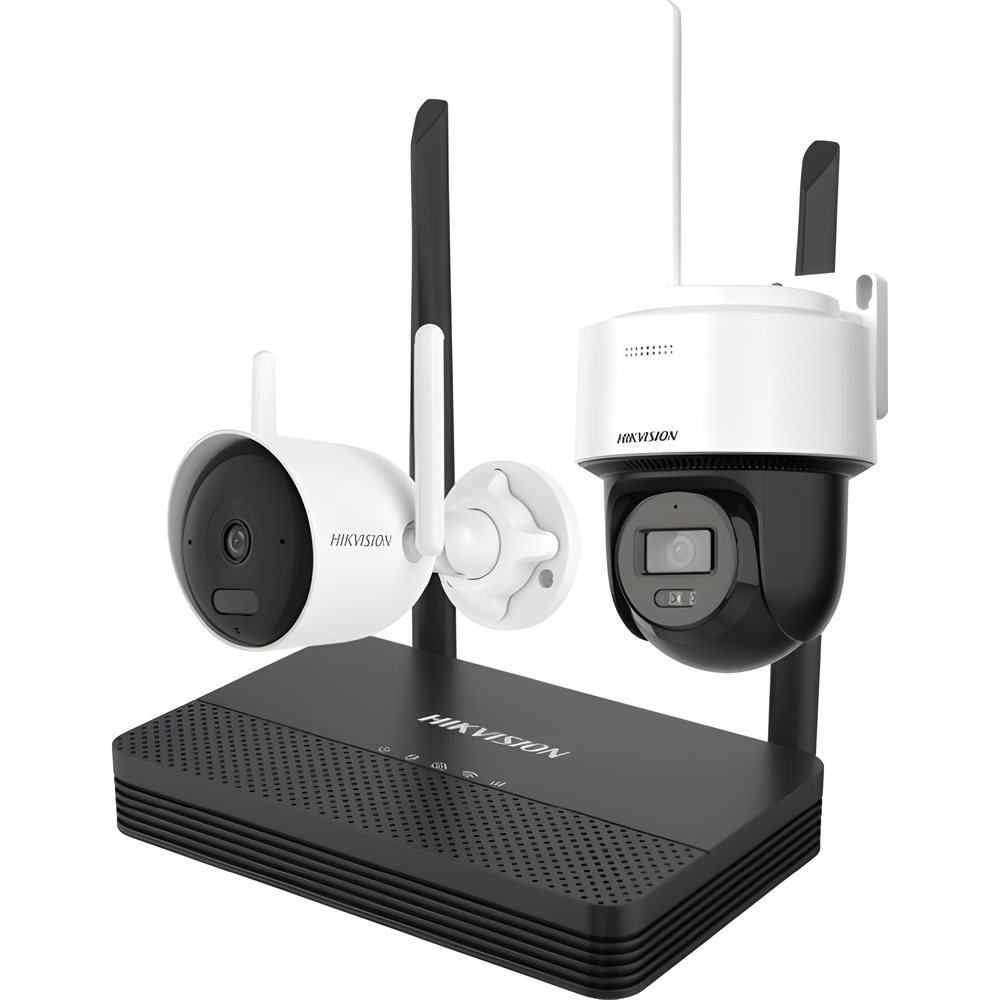 Kit IP Inalámbrico 4 Megapixel / NVS 4 Canales / 1 Cámara Bala Exterior + 1 Cámara Turret Interior con Lente 2.8 mm y Dual Light / Audio Bidireccional (Micrófono y Bocina) / Soporta Micro SD de 512 GB