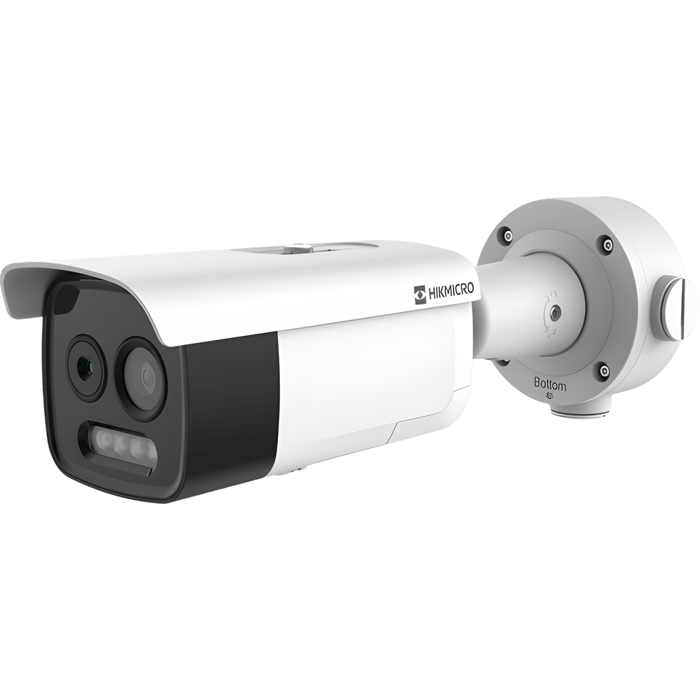 (HIKMICRO) Bala IP Bi-Espectral / Térmica (160 X 120 / 9.7 mm) + Óptica (5 MP / 12.4 mm) / GUANLAN AI / Detección Térmica de Incendios y Humos / Medición de Temperatura -20° a 150°C / ± 8°C Margen / VC