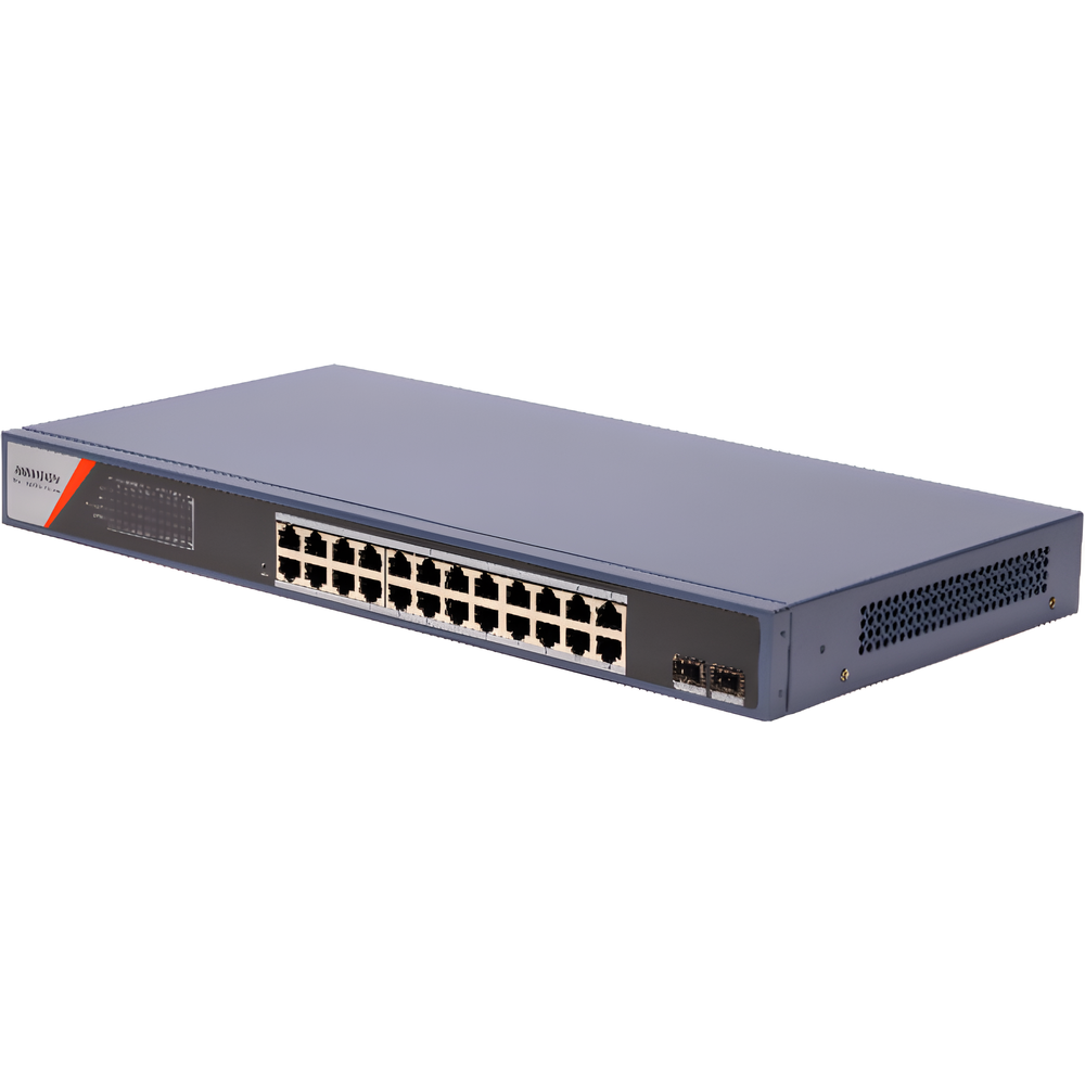 Switch Gigabit PoE+ / Administrable / 24 Puertos 1000 Mbps PoE+ / 2 Puertos SFP / Configuración Remota desde Hik-PartnerPro / PoE Extendido 250 Metros / 370 Watts