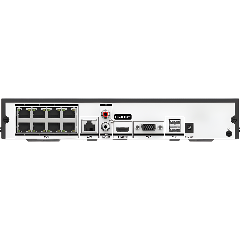 NVR 8 Megapixel (4K) (Compatible con Cámaras ACUSENSE) / 8 canales IP / 8 Puertos PoE+ / 1 Bahía de Disco Duro / Salida de Vídeo en 4K / 300 Metros PoE Modo Extendido