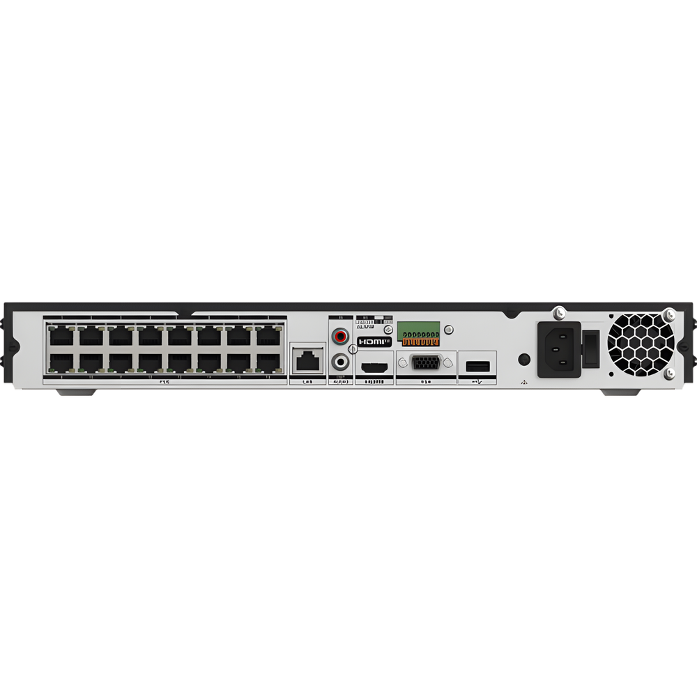 [AcuSeek] NVR 12 Megapixel (4K) / 16 Canales IP / 16 Puertos PoE+ / Reconocimiento Facial / ACUSENSE / 2 Bahías para HDD de 16 TB / HDMI 4K / Alarmas I/O