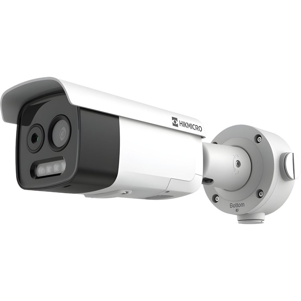 (HIKMICRO) Bala IP Bi-Espectral / Térmica (160 X 120 / 9.7 mm) + Óptica (5 MP / 12.4 mm) / GUANLAN AI / Detección Térmica de Incendios y Humos / Medición de Temperatura -20° a 150°C / ± 8°C Margen / VC