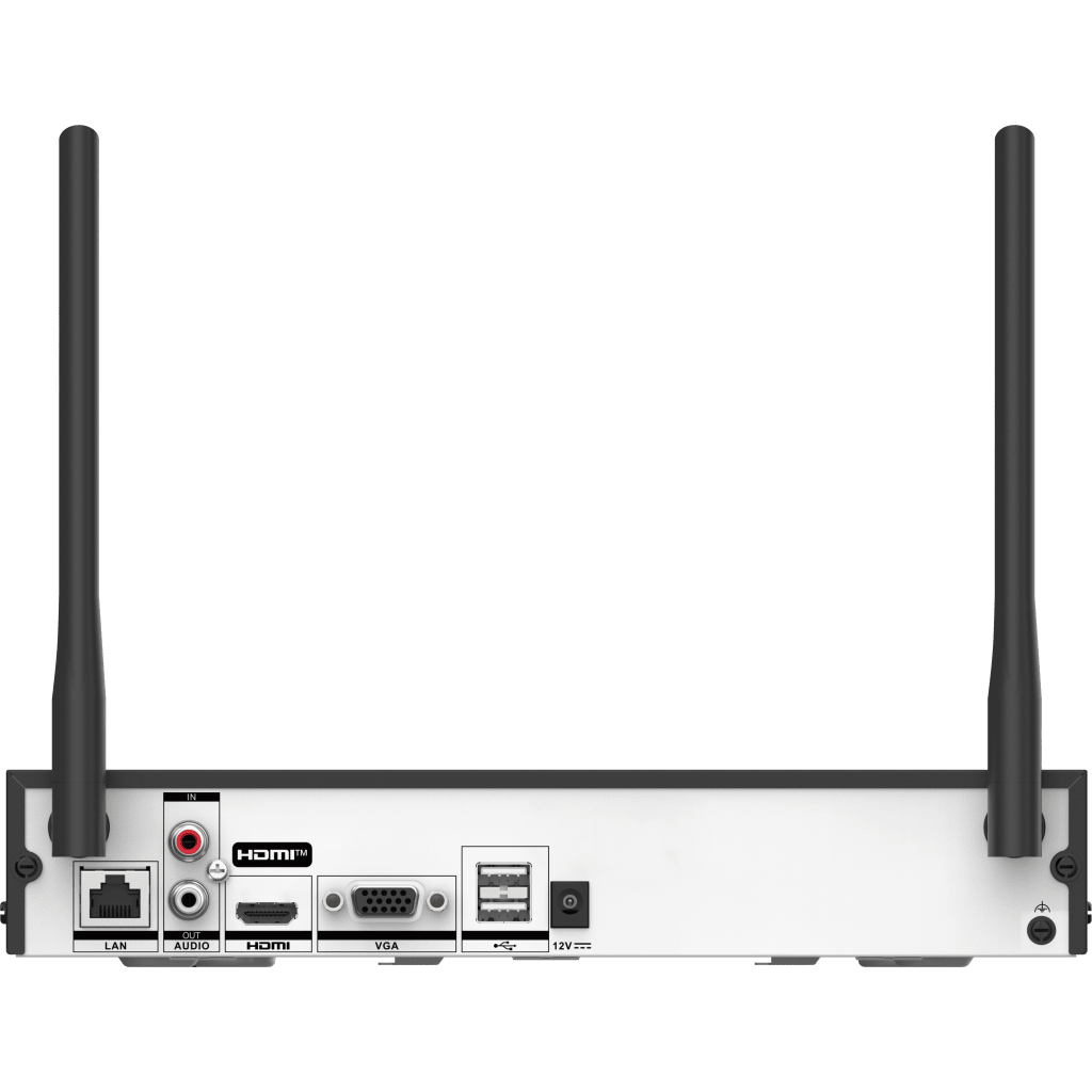 NVR 8 Megapixel (4K) / 4 canales IP / 1 Bahía de Disco Duro / 2 Antenas Wi-Fi / Salida de Vídeo 4K / ACUSENSE