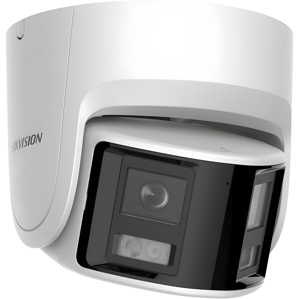 [FlexVu] [PROTECCIÓN ACTIVA] Turret IP 4 Megapixel / 2 Lentes de 2.8 mm (Imagen Panorámica 180°) / 30 mts IR / Exterior IP67 / Luz Intermitente y Alerta de Audio / Audio Bidireccional / ACUSENSE / WDR 120 dB / Micro SD