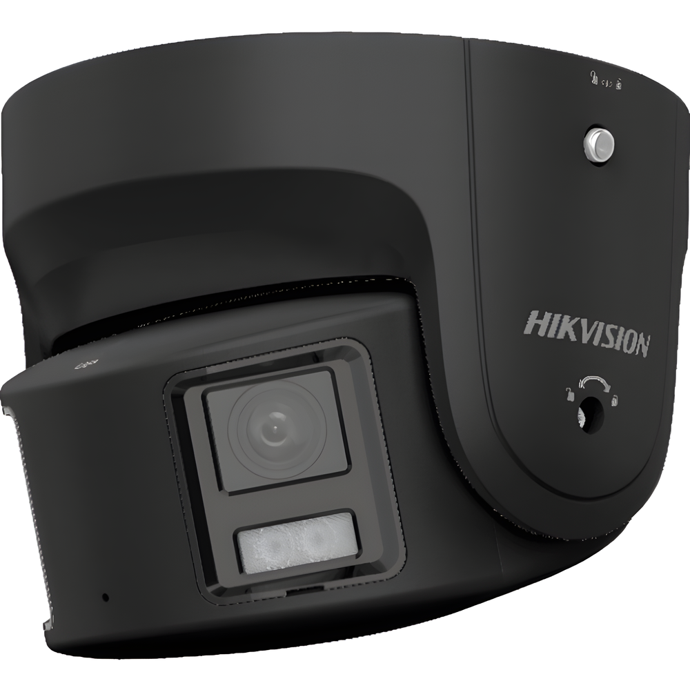 [ PROTECCIÓN ACTIVA ] Turret IP Panorámica 8 Megapíxel / Color Negro / 2 Lentes 4 mm (180°) / Imagen a Color 24/7 (ColorVu) / PoE / WDR 130° / IP67 / ACUSENSE / Luz Estroboscópica y Alarma Audible / 30 mts Luz Blanca /