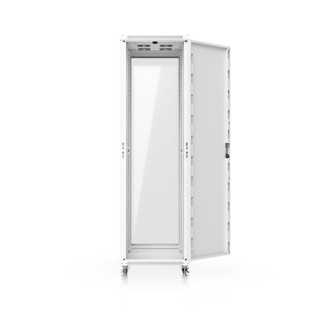 UACC Rack Cabinet 42U (600 × 1000 mm) – Gabinete de Piso Totalmente Ensamblado con Ventiladores Integrados, Paneles Removibles, Ruedas con Seguro y Puerta Frontal de Vidrio Templado