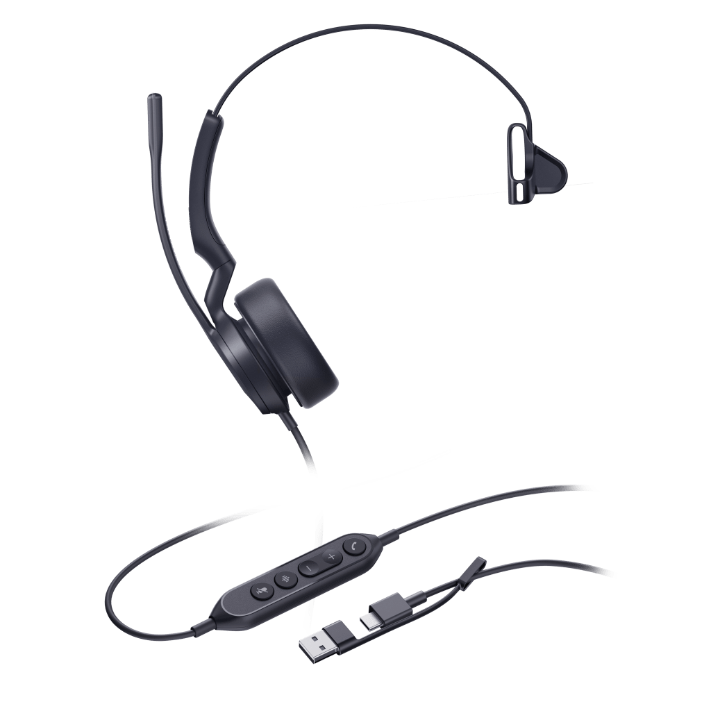 Diadema Cableada Profesional USB-C/A UH44 Mono de Yealink con Cancelación de Ruido por IA y Control de Llamadas Integrado