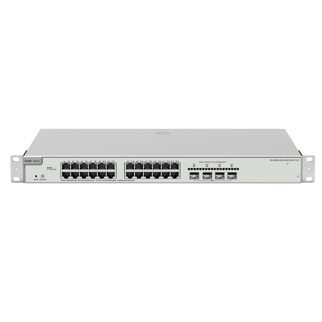 Switch Administrable PoE Capa 2+ Plus, con 24 puertos Gigabit PoE 802.3af/at + 4 SFP+ para fibra 10Gb, gestión gratuita desde la nube, 370w