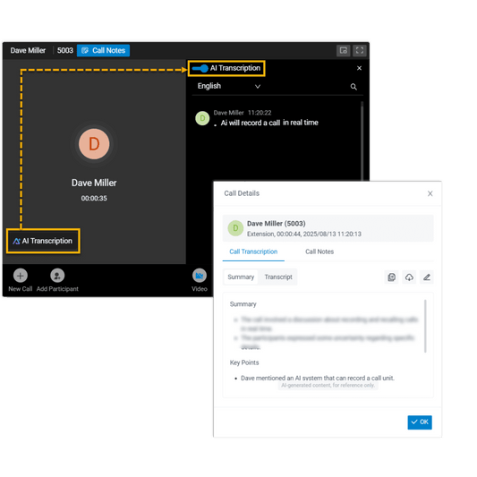 Licencia Perpetua 1000 mins. Transcripción de Llamada con IA Perpetua para Conmutador Yeastar Software y Conmutador Fisíco Serie P
