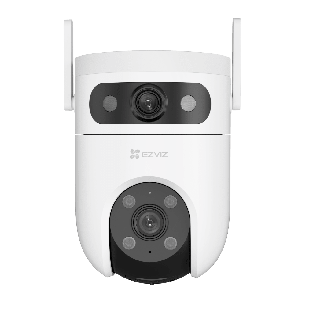 Cámara IP WiFi 6 (2.4 GHz y 5 GHz) PT Dual-Lente  / 2K (3mp + 3mp) / Visión Nocturna Color Hasta 40m / Detección IA Humano-Vehículo / Seguimiento Automático / Defensa Activa con Sirena y Luz Estroboscópica