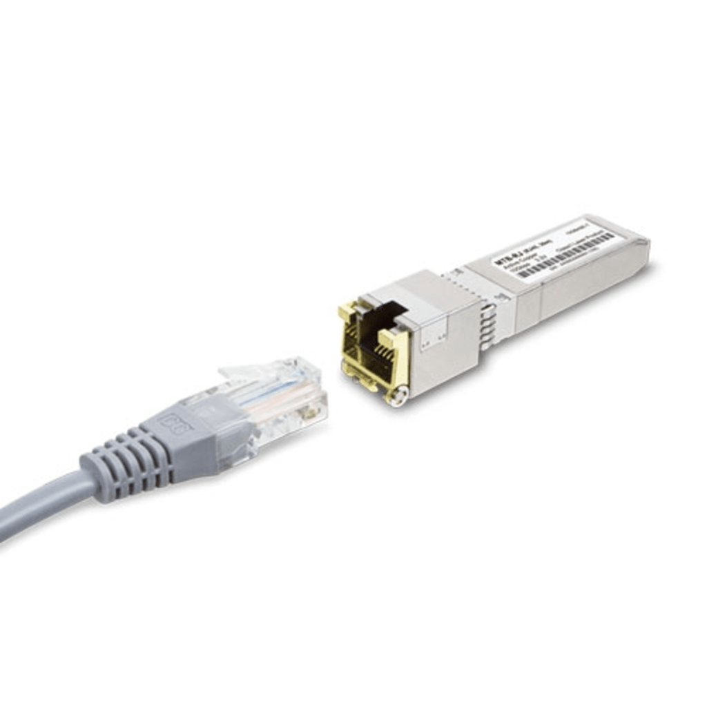Transceptor Óptico SFP+ a RJ45 / 10 Gbps / Conector RJ45 / 10GBASE-T / Distancia de Hasta 30 m / Operación en Temperaturas Extremas (-40°C a 70°C.