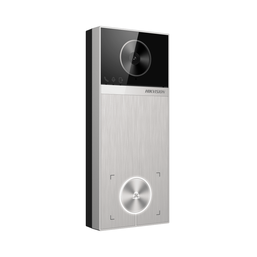 Videoportero / 4 Megapixel / Ángulo de Visión 150° / Control de 2 Cerraduras / Desbloqueo por Tarjeta, Hik-Connect y Estación Interior / IP65 / PoE IEEE802.3at / Compatibilidad ONVIF / H.265
