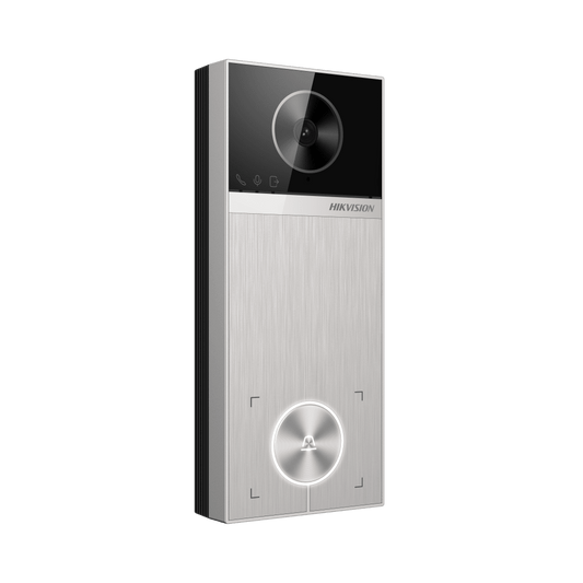 Videoportero / 4 Megapixel / Ángulo de Visión 150° / Control de 2 Cerraduras / Desbloqueo por Tarjeta, Hik-Connect y Estación Interior / IP65 / PoE IEEE802.3at / Compatibilidad ONVIF / H.265