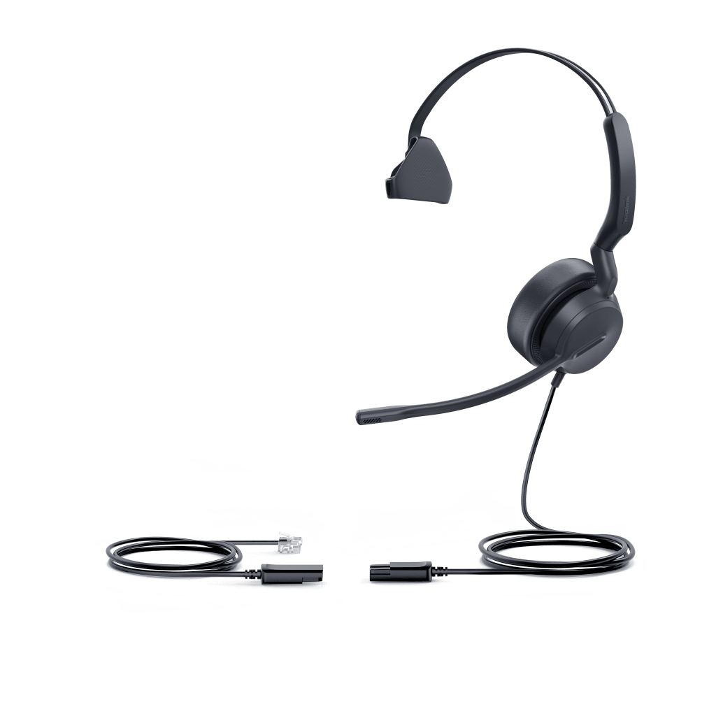 Diadema Analógica Alámbrica YHS36 E2 Mono de Yealink Over-the-Head con Micrófono Antiruido Conexión QD a RJ9 y Protección Auditiva ActiveProtection