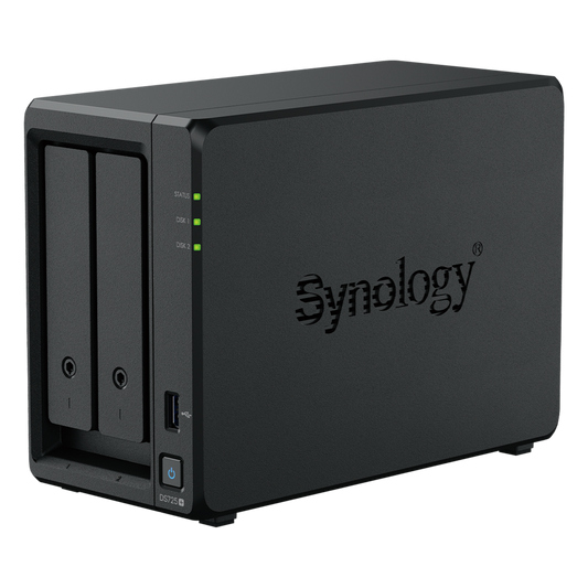 NAS Synology DiskStation DS725+ | 2 Bahías | Expandible hasta 7 Unidades | 2 Ranuras M.2 NVMe | Puerto 2.5GbE | Rendimiento 276 MB/s Lectura y 224 MB/s Escritura | Compatible con Unidad de Expansión DX525.