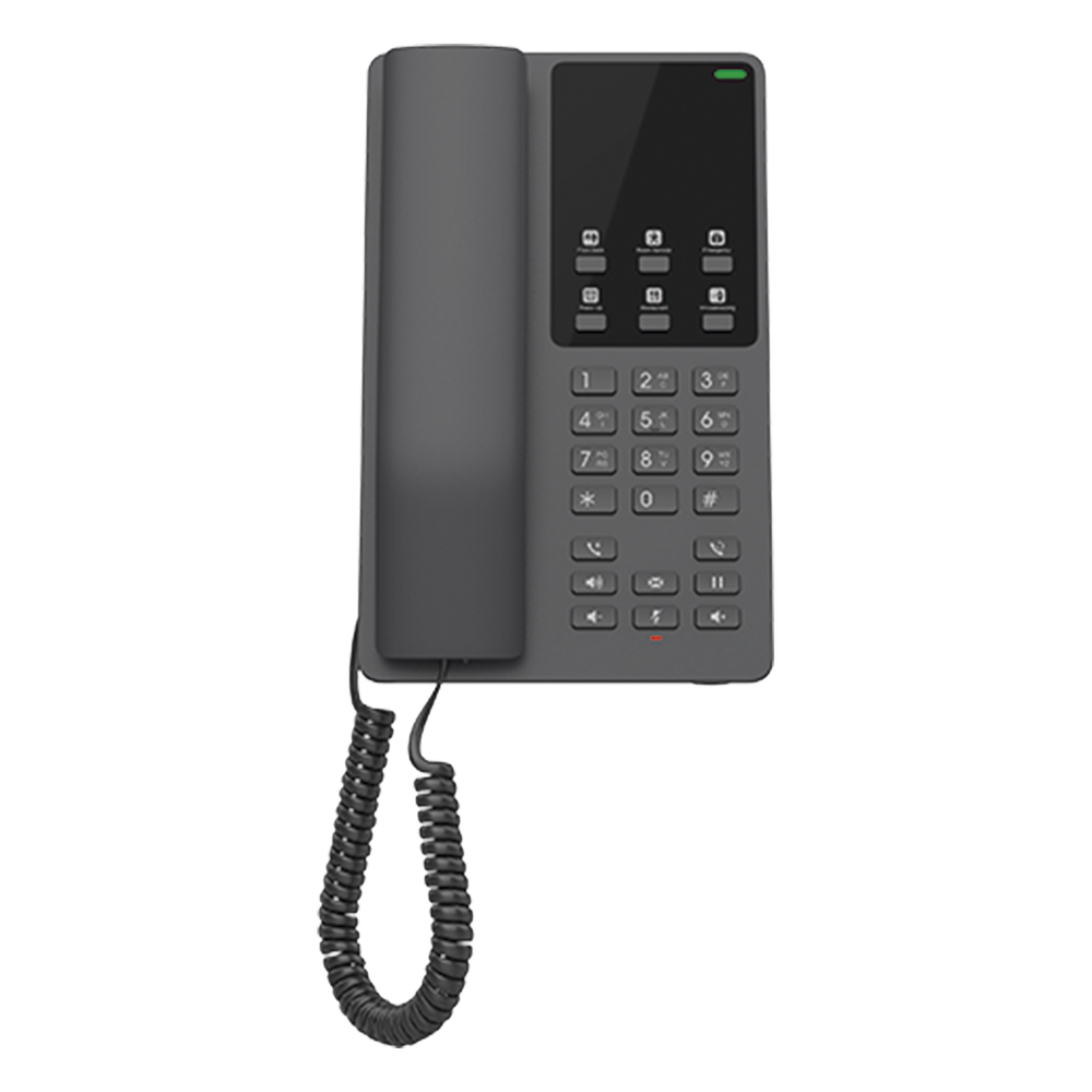 Teléfono IP Hotelero, 2 líneas SIP con 2 cuentas, codec Opus, IPV4/IPV6, color negro, con gestión en la nube GDMS