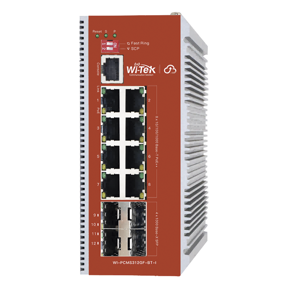 Switch L2+ PoE Industrial / Administración Cloud-Web-CLI / 8 Puertos PoE af/at/bt 100/1000 Mbps / 4 Puertos SFP Gigabit / Presupuesto PoE 460 W / Protocolo ERSP (redundancia enlaces)