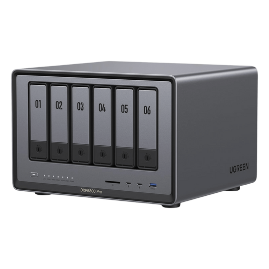 NAS UGREEN NASync DXP6800 Pro / Intel Core i5-1235U 10 Núcleos / 6 Bahías SATA + 2 M.2 NVMe / 2 Puertos Thunderbolt 4 / 2 Puertos 10GbE / 8K HDMI / PCIe 4.0 x4 / DDR5 Hasta 64GB / Compatibilidad Multiplataforma