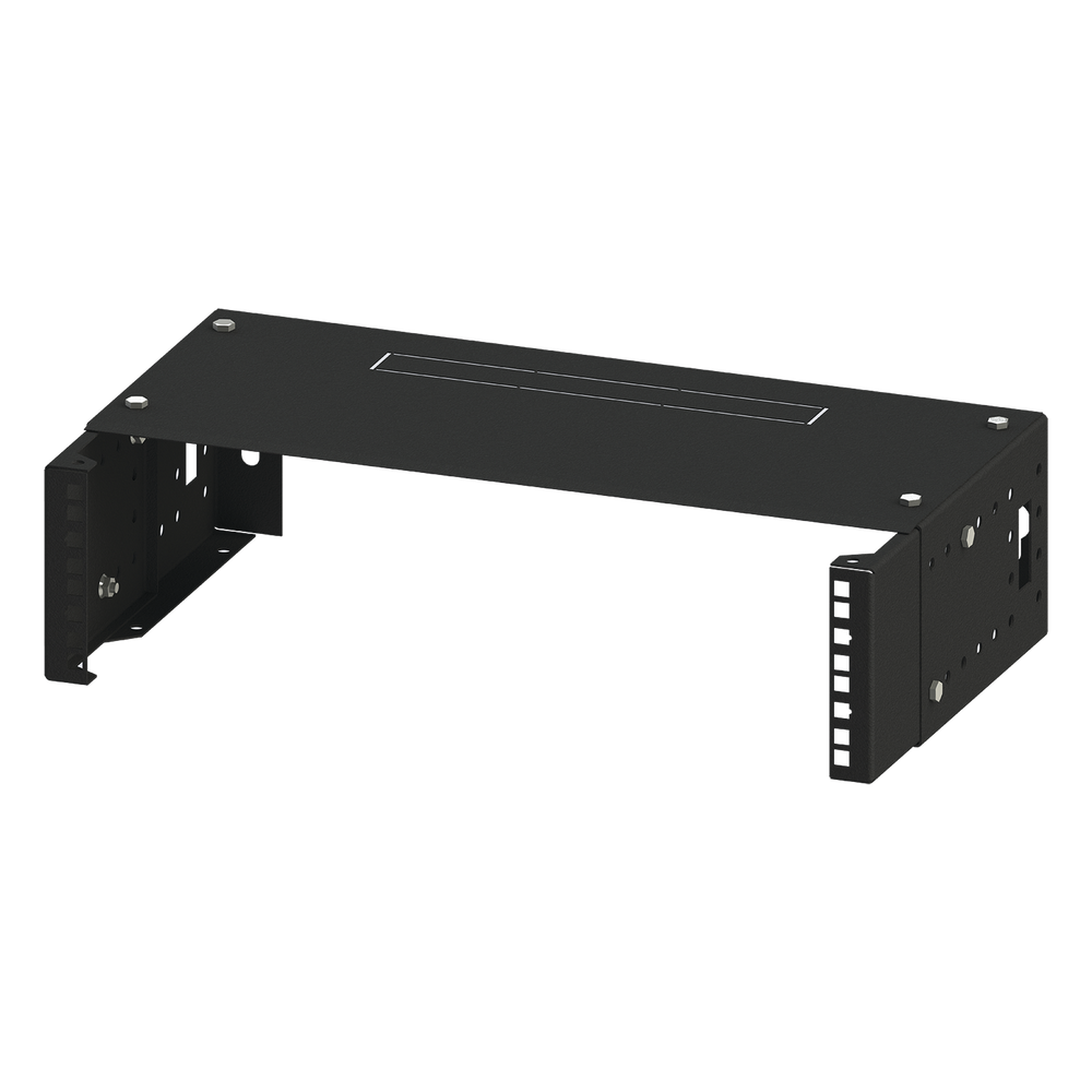 Rack Abierto de montaje en Pared, de 19in,  Profundidad Ajustable (8" a 12") de 2.5  Unidades de rack, con Capacidad de Crecimiento.