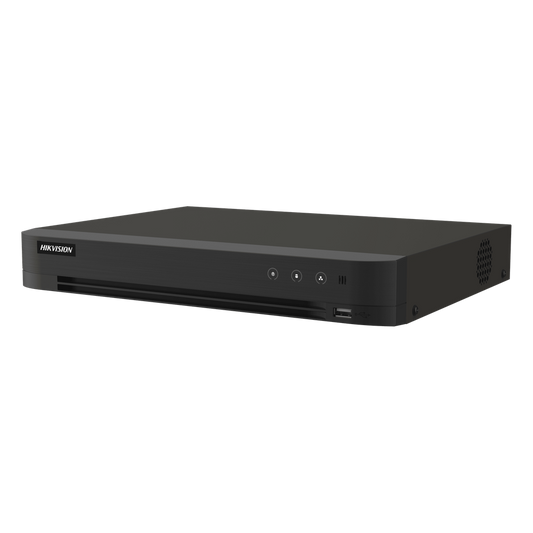 DVR 16 Canales TURBOHD + 16 Canales IP / 8 Megapixel (4K) / Audio Bidireccional / ACUSENSE / Audio Bidireccional / 1 Bahía de Disco Duro / Salida de Video en Full HD / H.265+