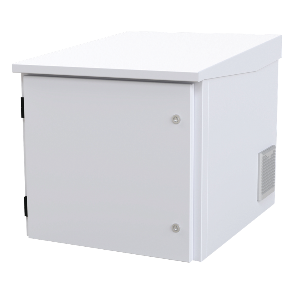 Gabinete PROFUNDO hasta 705 mm  de profundidad, de Exterior de 9UR con Ventiladores y Termostato, Se envía el Gabinete Armado, (Montaje a poste o torre se vende por separado).