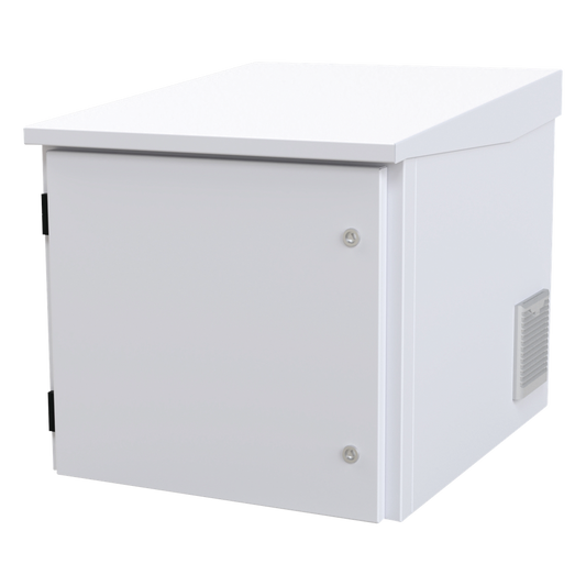 Gabinete PROFUNDO hasta 705 mm  de profundidad, de Exterior de 9UR con Ventiladores y Termostato, Se envía el Gabinete Armado, (Montaje a poste o torre se vende por separado).