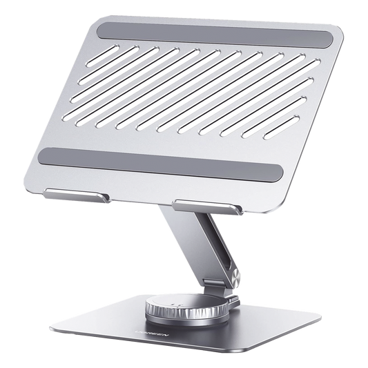 Soporte Giratorio de Aluminio para Laptop | Giratorio 360° | Función de Bloqueo | Soporta Laptops de 10 a 17.3''| Capacidad de Carga 5Kg | Excelente Estabilidad | Diseño Ergonómico | Altura y Angulo Ajustable | Plegable y Port&amp