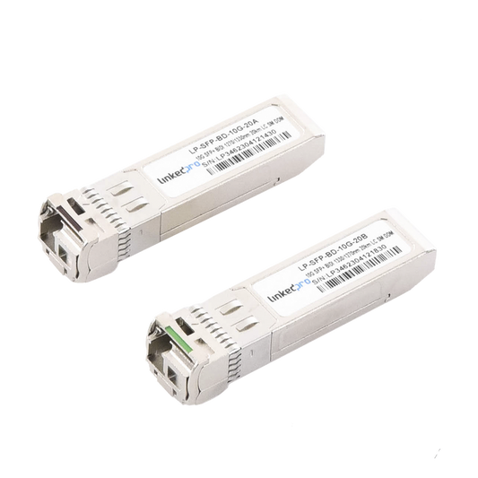 Transceptores Ópticos Bidireccionales SFP+ (Mini-Gbic) / Monomodo 1270 & 1330 nm / 10 Gbps / 1000BASE-BX / Conector LC/UPC Simplex / DDM / Hasta 20 km / 2 Piezas