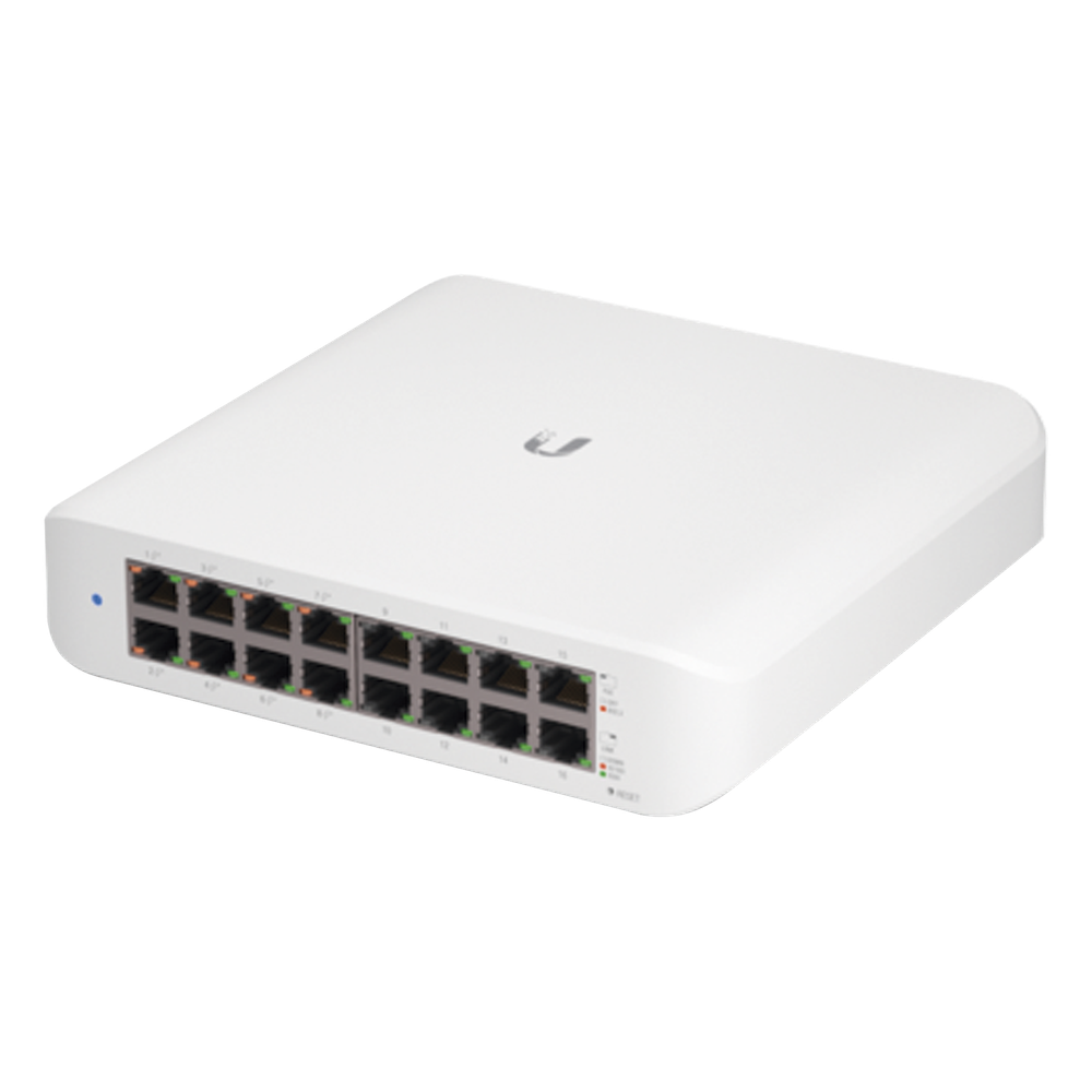 Switch UniFi Lite Administrable PoE de 16 Puertos 10/100/1000 Mbps (8 puertos 802.3af/at), 45 W