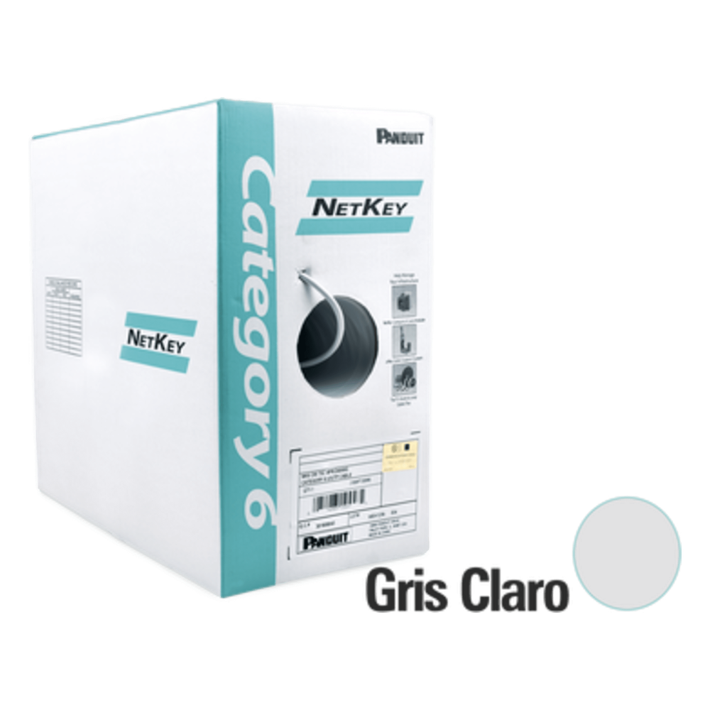 Bobina de Cable UTP de 305 Metros (1000 Pies) de Cobre, NetKey, Gris Claro, Categoría 6 (24 AWG), 1000Mbps, Riser (CMR), de 4 Pares