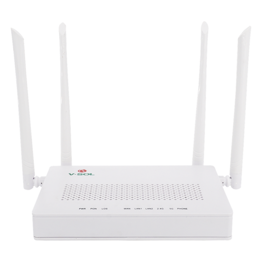 ONU Dual G/EPON con Wi-Fi AC de doble banda, 1 puerto SC/UPC + 2 puertos LAN Gigabit + 1 puerto FXS