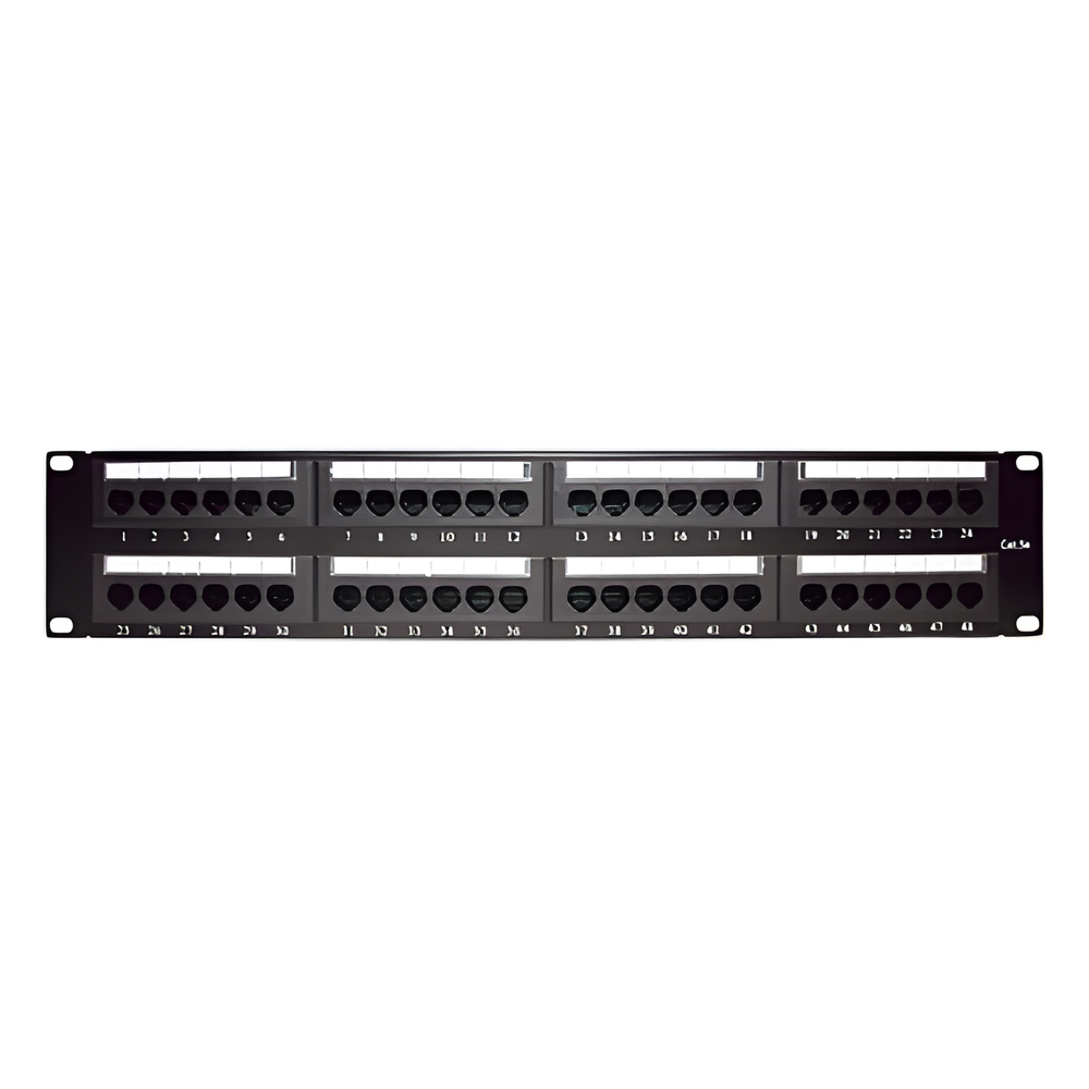 Panel de Parcheo de Impacto (110) UTP de 48 Puertos Cat5e 19 Pulgadas (48.26 cm), 2U con Barra para Organizar Cable