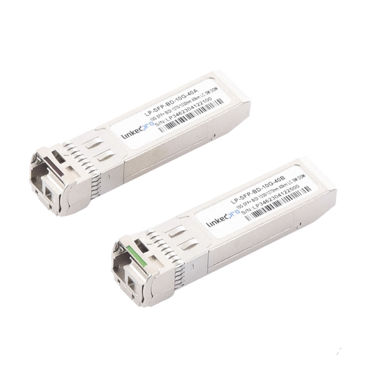 Transceptores Ópticos Bidireccionales SFP+ (Mini-Gbic) / Monomodo 1270 & 1330 nm / 10 Gbps / 1000BASE-BX / Conector LC/UPC Simplex / DDM / Hasta 40 km / 2 Piezas