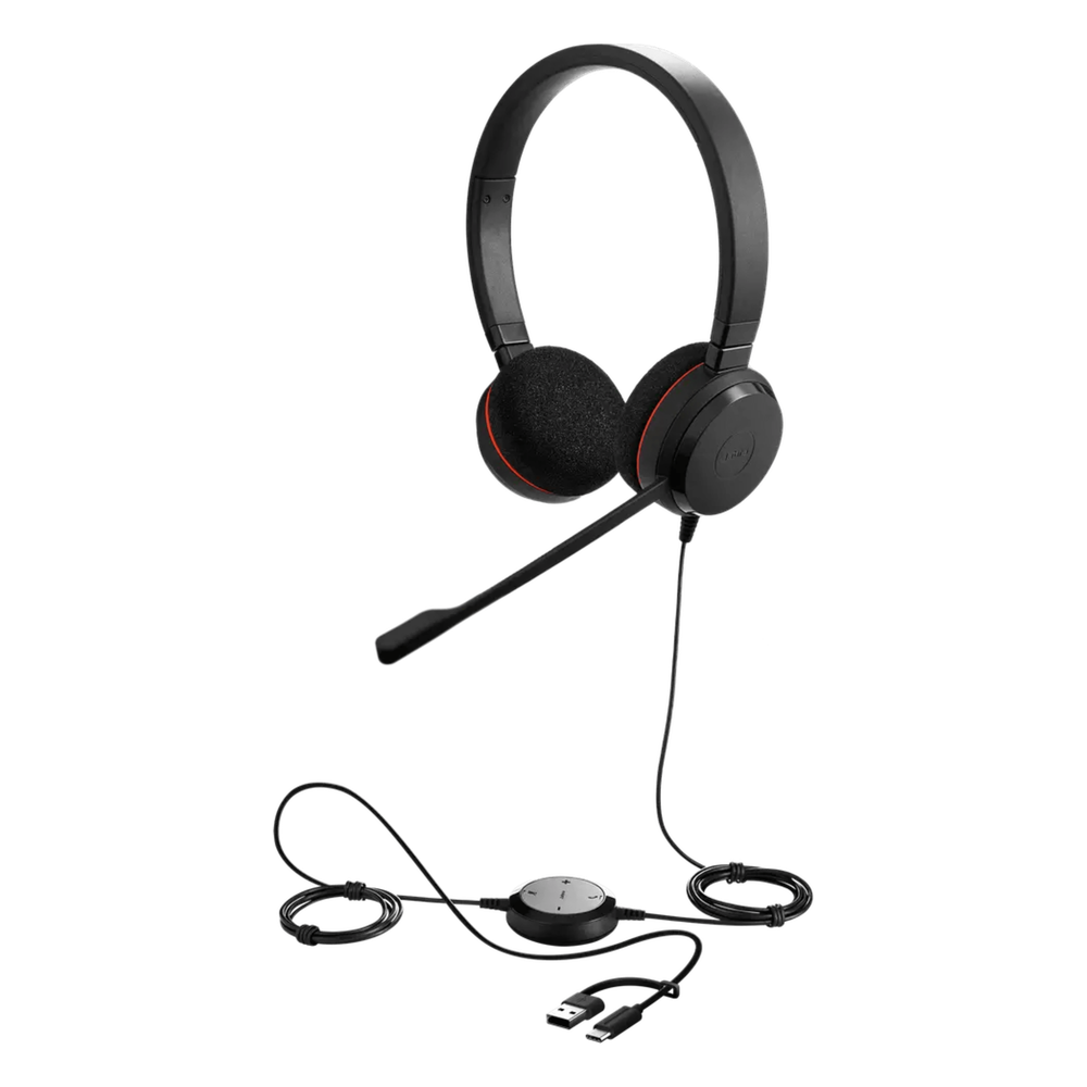 Jabra Evolve 20 DUO con Conexión USB C/A, Micrófono con Cancelación de Ruido de Ultima Generación, Configuración Plug and Play (4999-823-169)