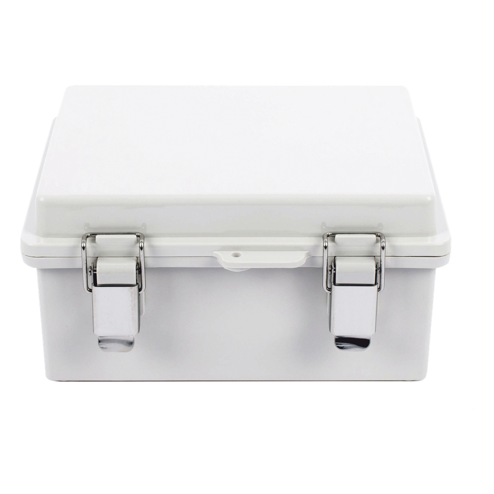 Gabinete de Plástico ABS, Uso en Intemperie IP66 (170 x 220 x 110 mm) Cierre por broche Inoxidable y Permite Cerrado con Candado y Llave (Perno 5mm) No Incluido