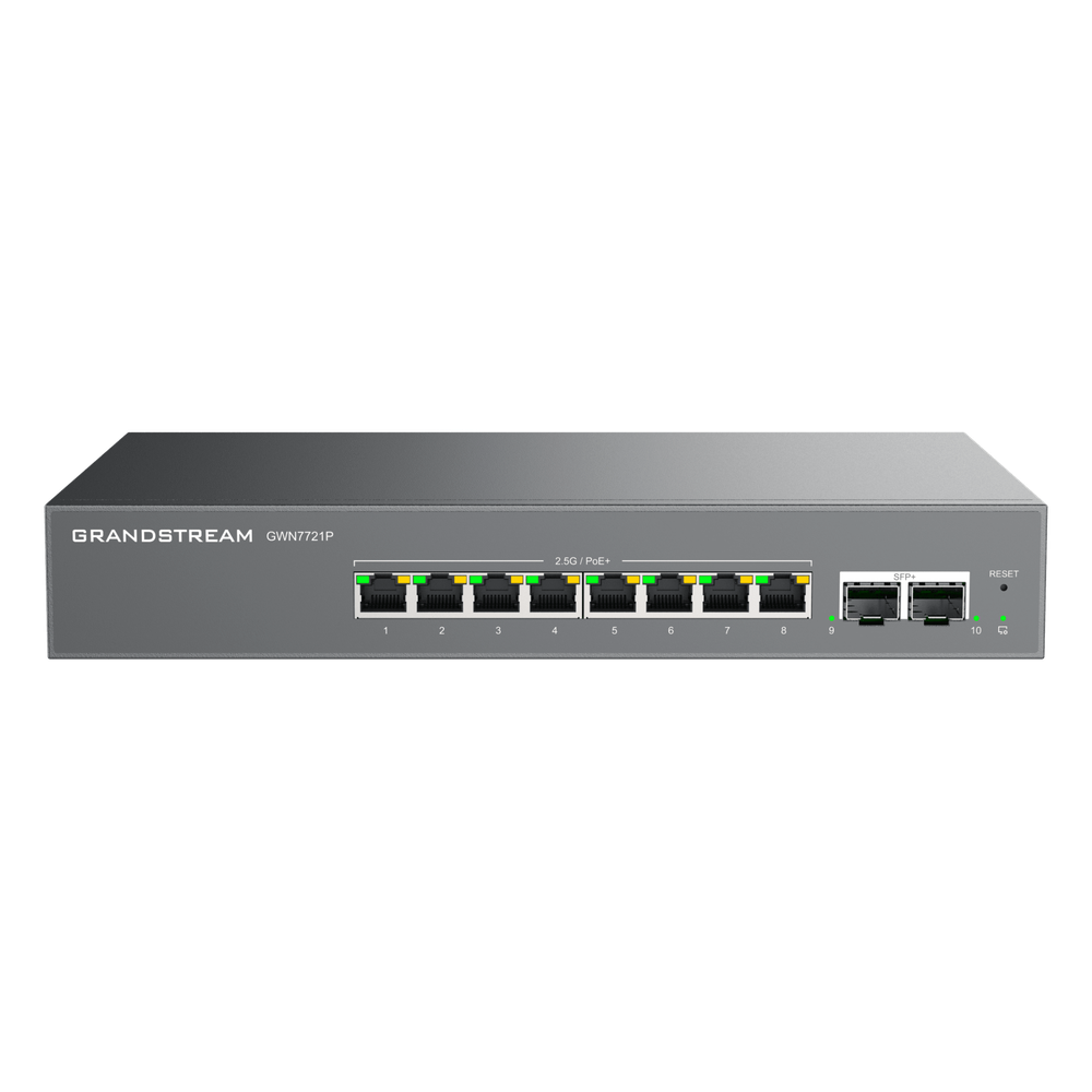 Switch L2 Lite Administrable de 10 Puertos / 8 Puertos Ethernet 2.5 Gigabits / 2 Puertos SFP+ 10 Gigabits / PoE+ 802.3af/at / VLAN 802.1Q / QoS / IGMP Snooping / Montaje en Escritorio o Pared